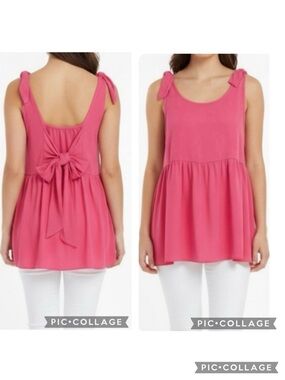 Perfectly Priscilla Tunic Top Pink Tie Back Sleeveless 1X NWT Chic